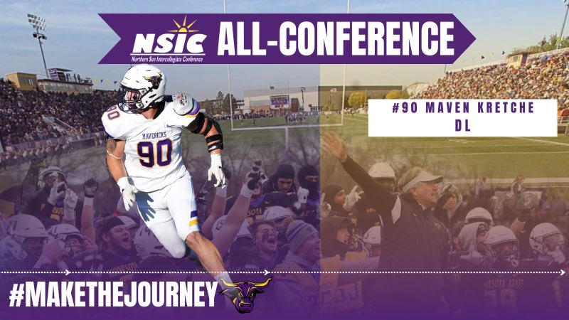 So excited for @MavenKretche to be named NSIC 2nd Team All-Conference DL! Hunger for getting to the QB with great athleticism! The teams success brings to light shining individuals accomplishments! #BIA #MakeTheJourney #RollHerd1-0