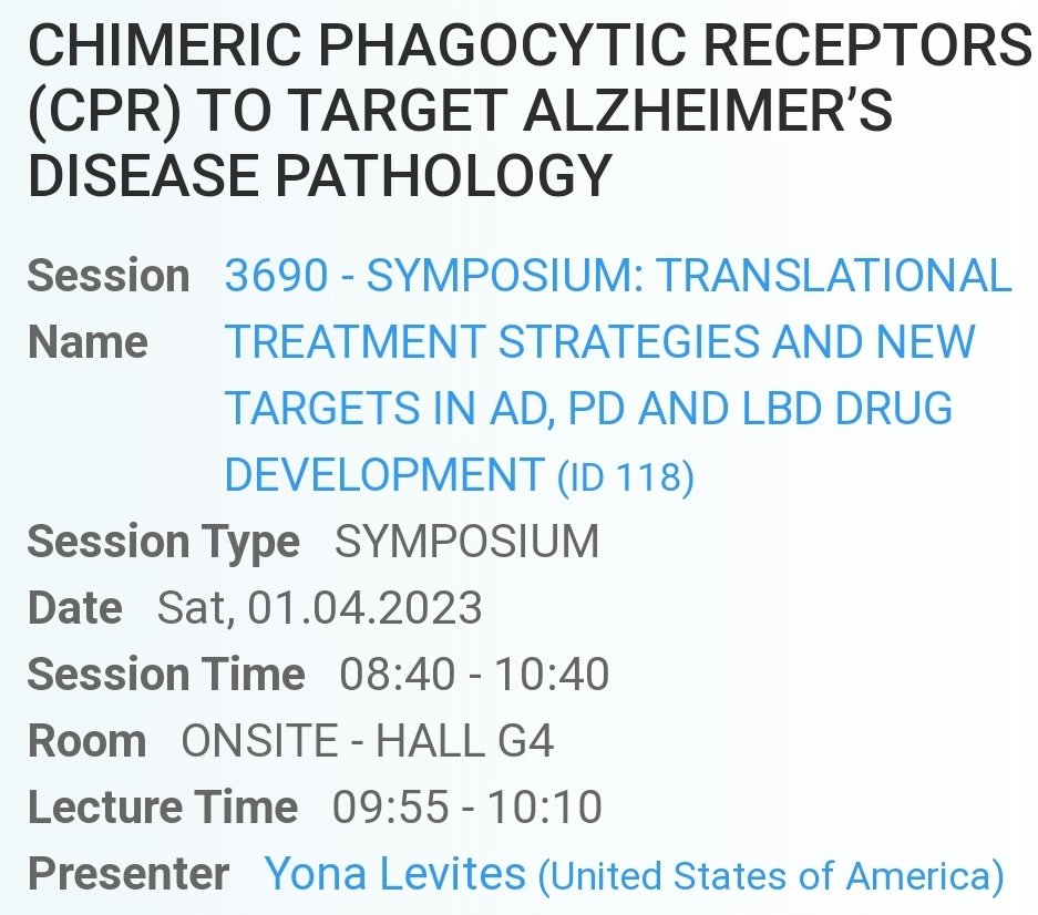 Save the date for the annual ADPD @adpdnet and my talk on April 1st. Will be presenting our findings on chimeric phagocytic receptors collected at UF and hopefully from the new lab at Emory. @UFCTRND @PharmChemBio @EmoryMedicine