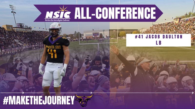 So excited for @jacobfdaulton to be named NSIC 2nd Team All-Conference LB! Playing the game with great physicality and savvy! The teams success brings to light shining individuals accomplishments! #BIA #MakeTheJourney #RollHerd1-0