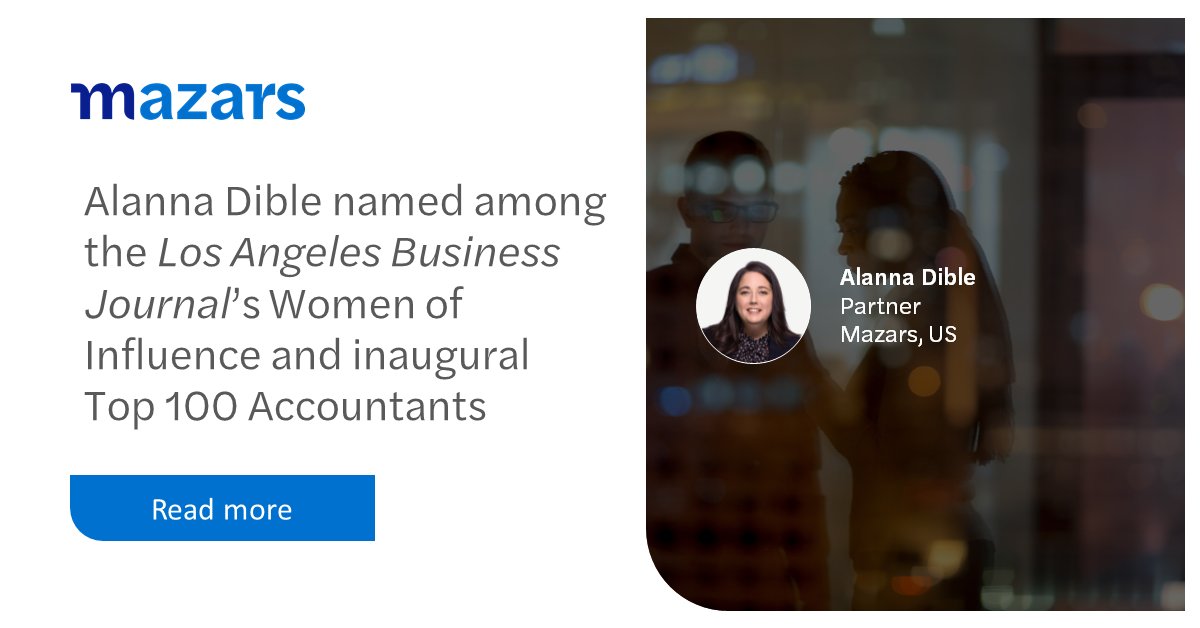 auditqueenws's tweet photo. Congratulations to @MazarsinUS Partner Alanna Dible, who was named among the @LABJnews's Women of Influence in Accounting and its inaugural Top 100 Accountants. Read more: https://t.co/4lOPT64GLw https://t.co/7ZuA3SJX8Q