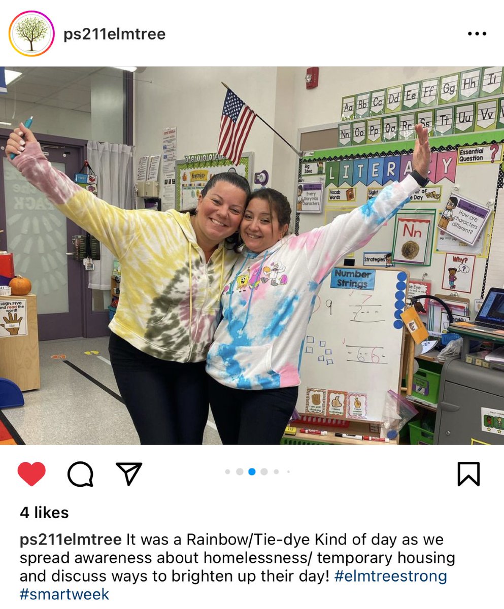 Great idea from Elm Tree Elementary School in District 24 - their students wore tie-dye and talked about how to make their peers in temporary housing smile. That's increasing the love for sure! #SMARTWeek #STHAchieve #hhweek @NYCSchools @TheDSCW @NYC_District24