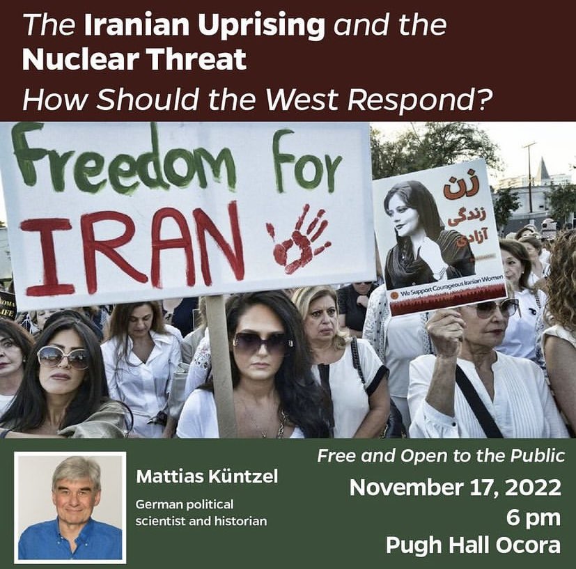 GrahamCenter's tweet photo. Starting in 1 hour 🕔

Join us at 6pm at the Pugh Hall Ocora for a discussion about Iran’s nuclear advancements and recent women’s rights protests.

More info: https://t.co/xwEWuCKIxX https://t.co/oS5OBnhCWJ