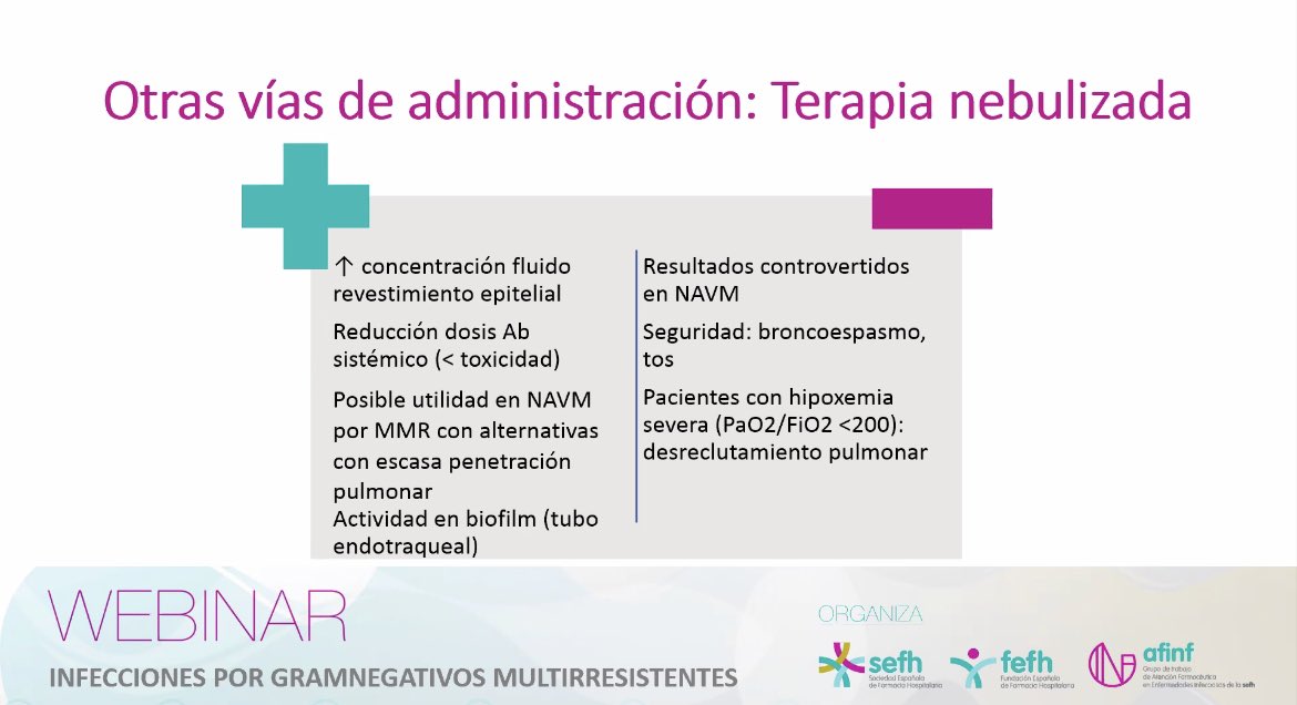 🧫 ➡️ Infecciones por gramnegativos #multirresistentes:

- Nuevos antibióticos
- PK/PD de los antimicrobianos
- Terapia nebulizada

Muy interesante el #Webinar de esta mañana!