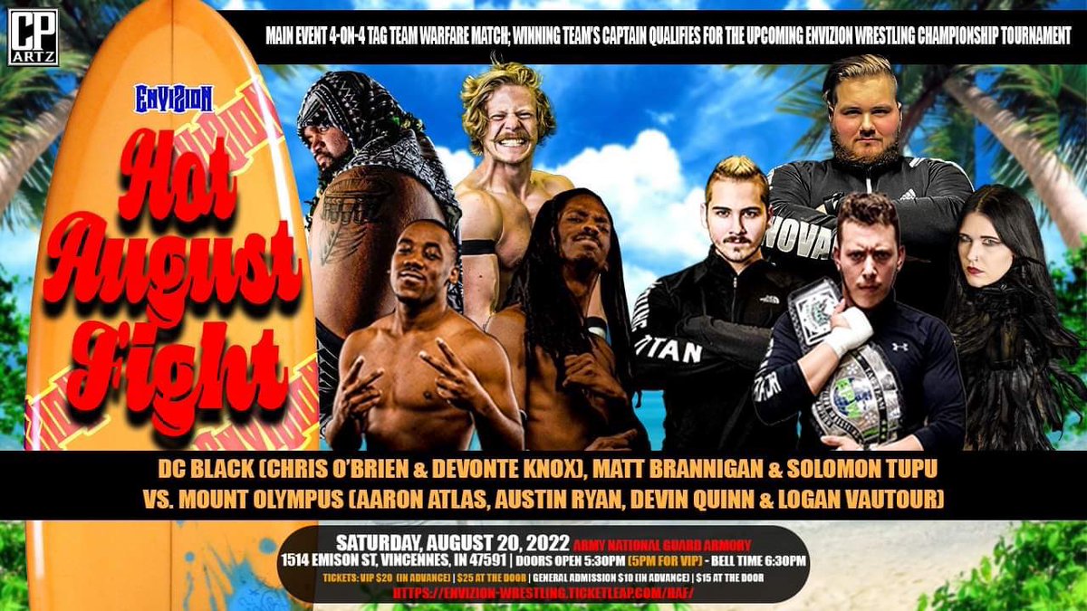 WeAreEnvizion's tweet photo. Do you like intergender wrestling? Check out Logan Vautour along with the rest of Mount Olympus take on @SolomonTupu, @matt_brannigan and DC Black in the main event of our last event, HOT AUGUST FIGHT! #WeAreEnvizion #HotAugustFight #SupportIndieWrestling https://t.co/0jTsurcYvh