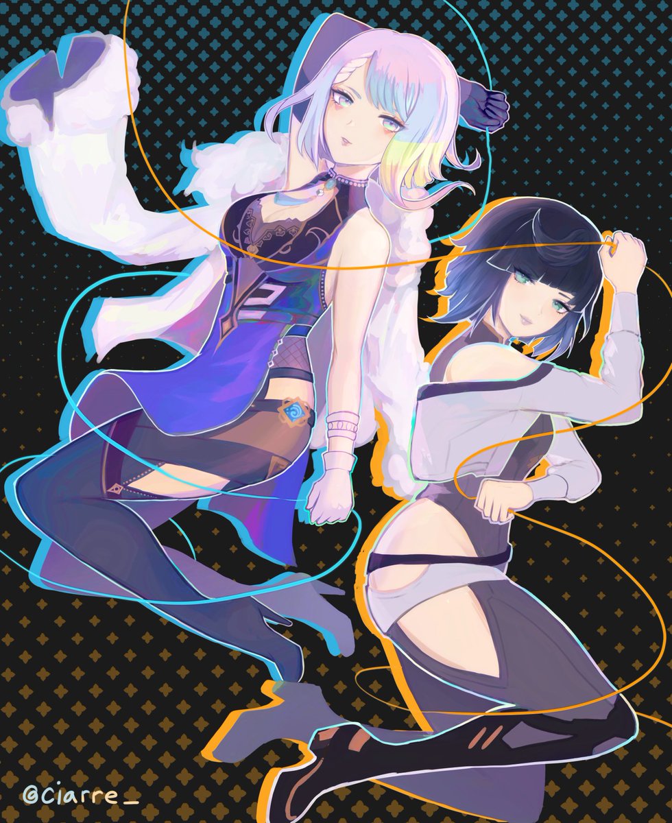 ルーシー(エッジランナーズ) ,イェラン|夜蘭(原神) 「yelan + lucy  #Edgerunners #GenshinImpac」|ciarreのイラスト
