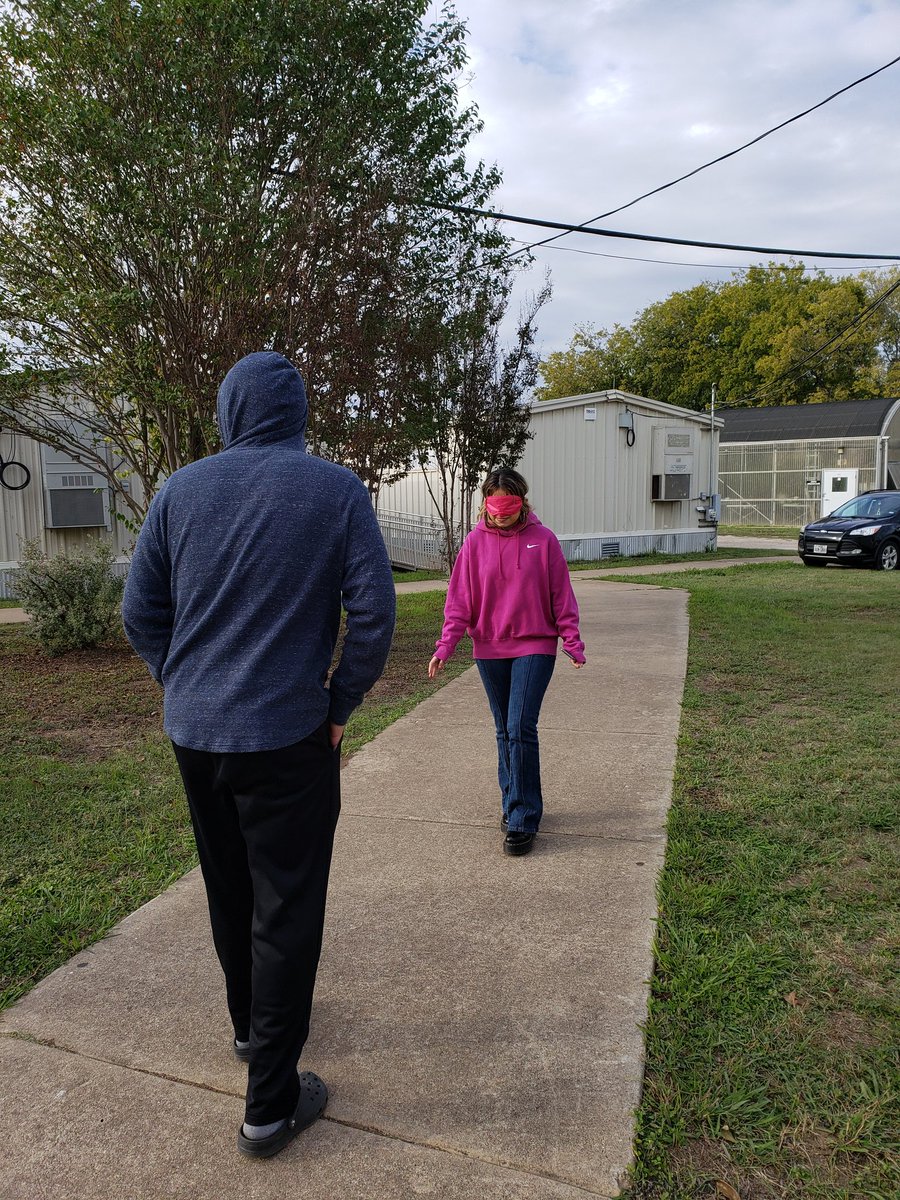 AkinsTAFE's tweet photo. 🧠 Counseling &amp; Mental Health class performing a trust walk to practice communication skills, empathy, and vulnerability. 💜 https://t.co/5Rb7ugjMBW
