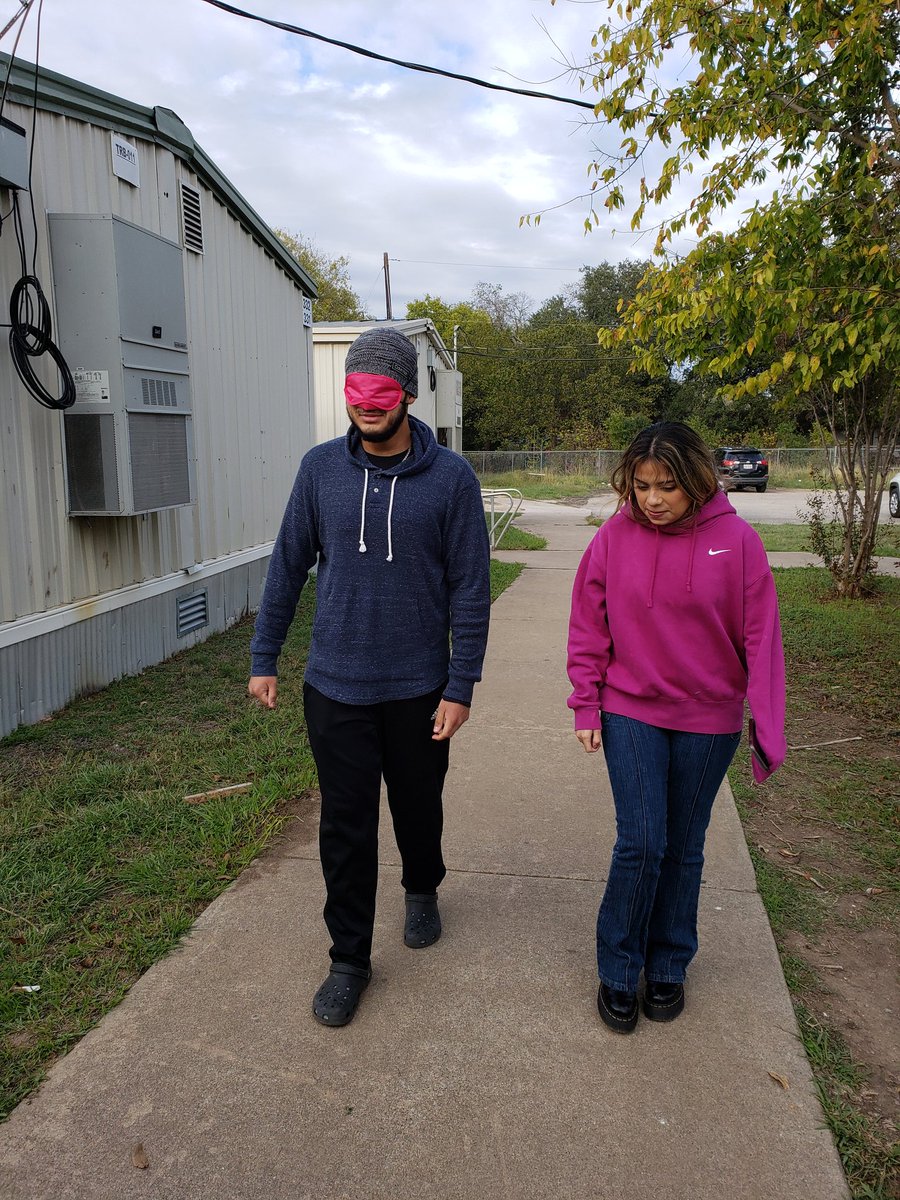 AkinsTAFE's tweet photo. 🧠 Counseling &amp; Mental Health class performing a trust walk to practice communication skills, empathy, and vulnerability. 💜 https://t.co/5Rb7ugjMBW