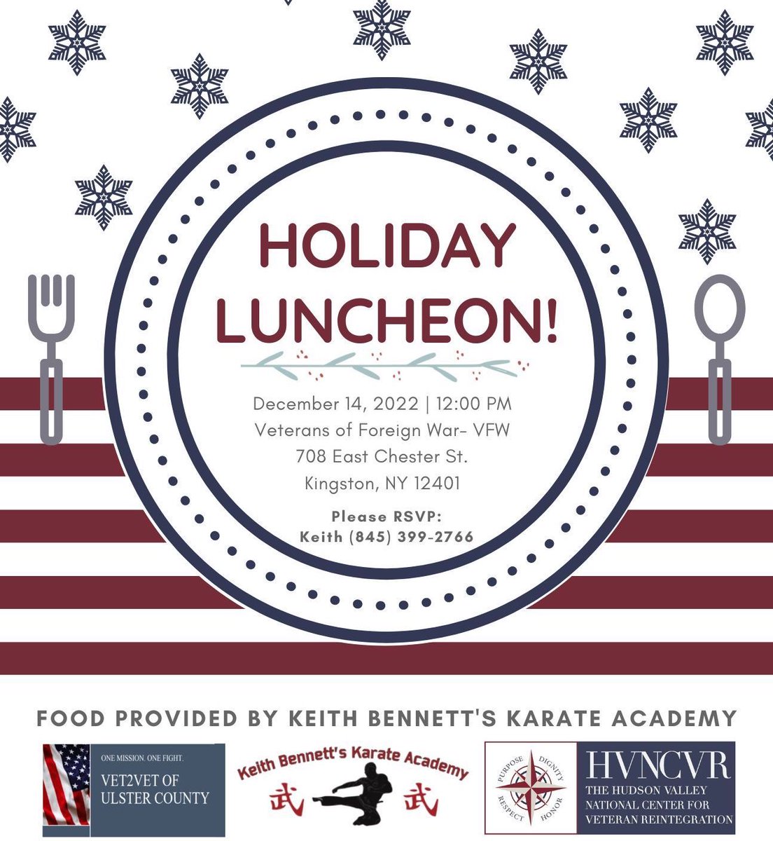hvncvr's tweet photo. December 14th at 12PM Keith Bennet’s Karate Academy is hosting a Free Luncheon for Veterans at the Veterans of Foreign War (VFW) (708 East Chester ST. Kingston NY 12401)

RSVP to Keith at (845) 399-3766 https://t.co/1YEIjpKd4u