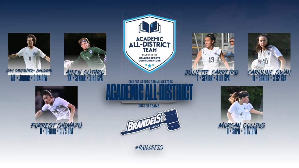 Brandeis Athletics (@brandeisjudges) on Twitter photo Congratulations to our six <a href="/CollSportsComm/">College Sports Communicators</a> Academic All-District selections, who are now eligible for Academic All-America status! #RollDeis brandeisjudges.com/sports/wsoc/20… <a href="/BrandeisU/">Brandeis University</a> <a href="/BrandeisSoccer/">Brandeis Mens Soccer</a> <a href="/BrandeisWSoccer/">Brandeis W Soccer</a> Congratulations to our six <a href="/CollSportsComm/">College Sports Communicators</a> Academic All-District selections, who are now eligible for Academic All-America status! #RollDeis brandeisjudges.com/sports/wsoc/20… <a href="/BrandeisU/">Brandeis University</a> <a href="/BrandeisSoccer/">Brandeis Mens Soccer</a> <a href="/BrandeisWSoccer/">Brandeis W Soccer</a>