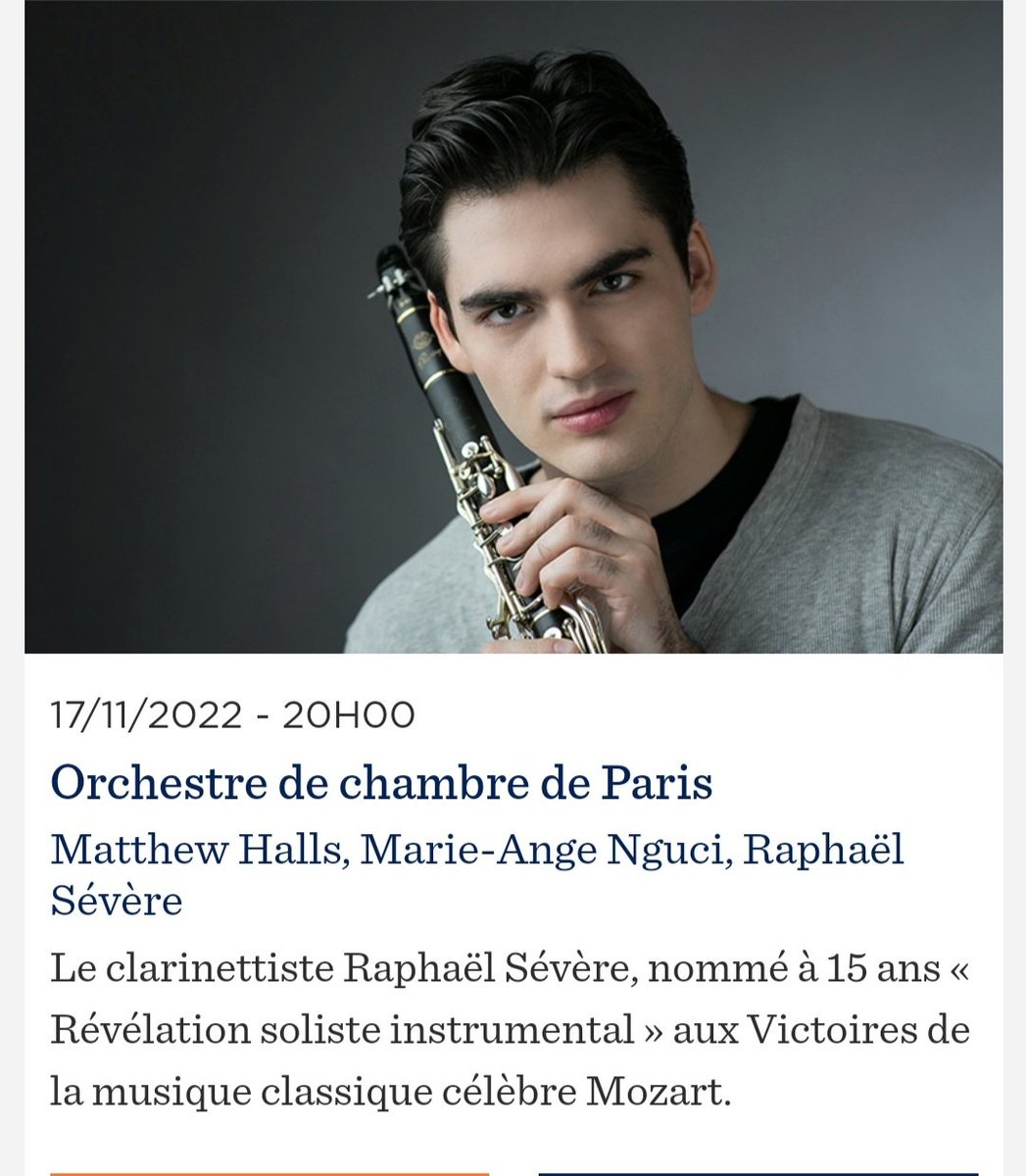 cochardchristop's tweet photo. #raphaelsevere merci pour ce merveilleux moment, à très bientôt et grand Bravo
#OrchestredechambredeParis
Le clarinettiste Raphaël Sévère, nommé à 15 ans « Révélation soliste instrumental » aux #victoiresdelamusiqueclassique célèbre #mozart
#theatredeschampselysees https://t.co/okJlpq4aTP