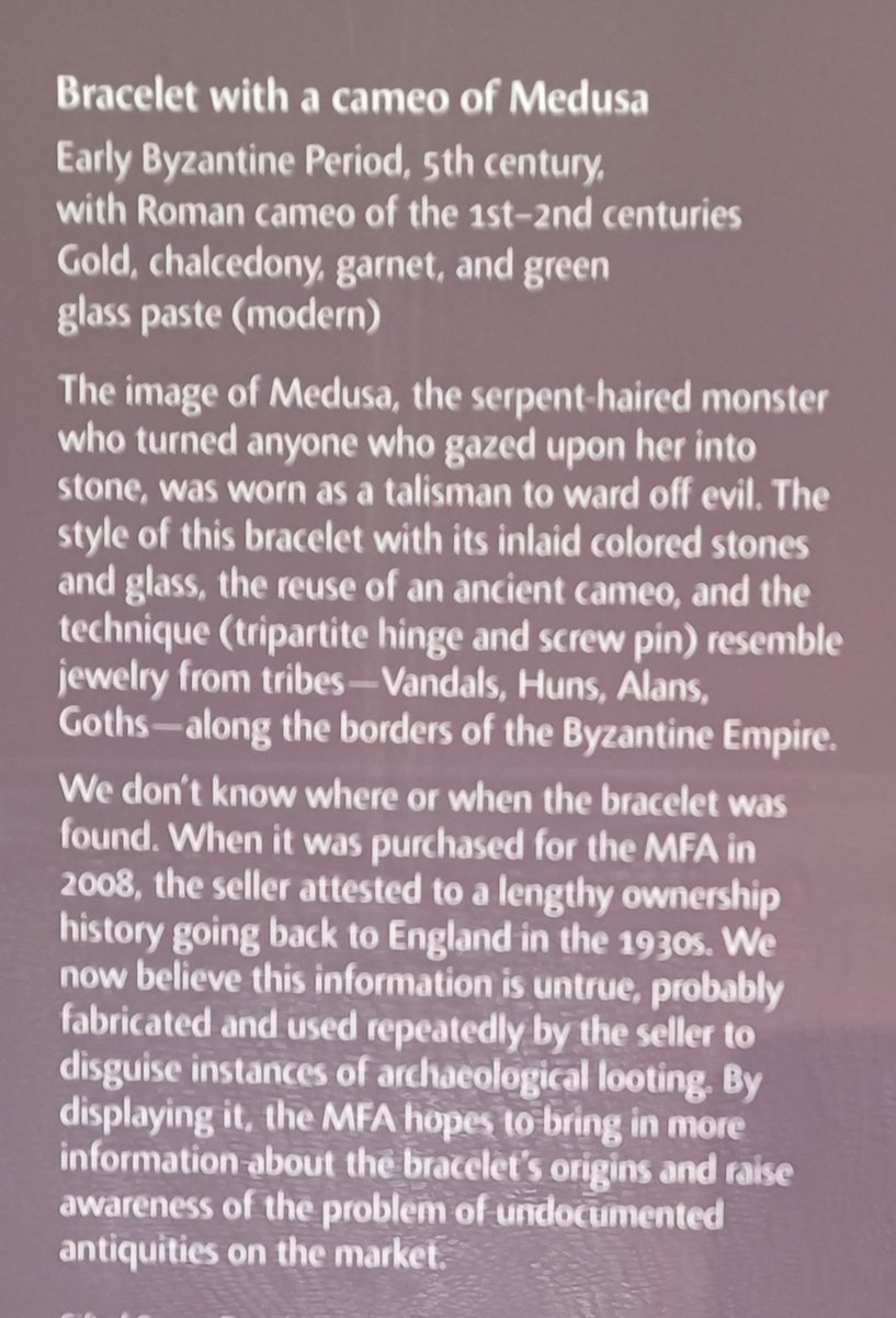 Gallery lighting is tough. 😕 I'm proud that we've moved into a new era of transparency. In addition to this label, we've updated our provenace pages online to discuss issues of antiquities provenance more openly. mfa.org/collections/pr…
