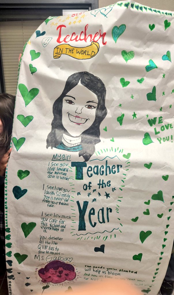 nidz_singh's tweet photo. Congratulations @ms_garcia5 on winning TOY! From our costumes to virtual teaching, I've loved reppin' QVE with you over the years! I'm so happy to celebrate this milestone with you. Thank you for making work feel like home (and straightening my bulletin boards) 😆. We love you!! https://t.co/dE6IYj2gZc