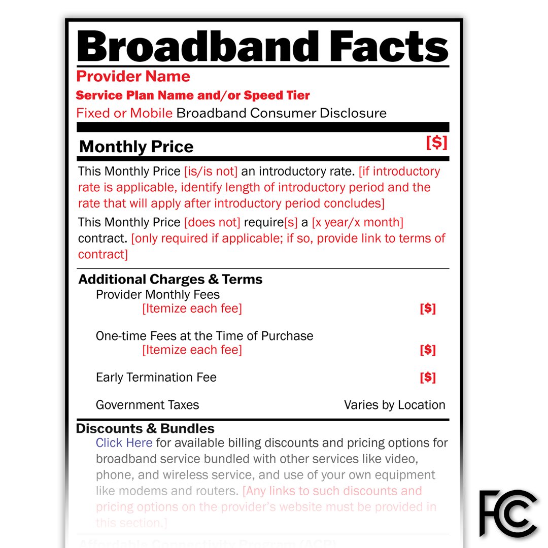Broadband is an essential service, for everyone, everywhere. For over 25 years, consumers have enjoyed the convenience of nutrition labels on food products. We’re now requiring internet service providers to display broadband labels for both wireless and wired services.