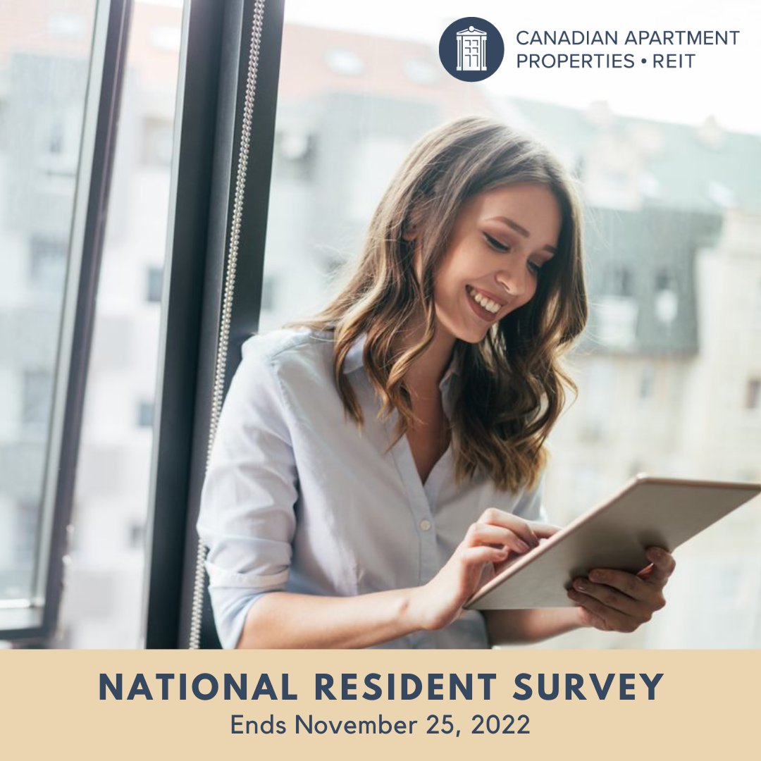 Caprent's tweet photo. Attention CAPREIT residents! Do you have a few minutes to help #CAPREIT improve your living experience? Take our National Resident Survey to give us your feedback today! Visit the Resident Portal to get more information on how you can participate. 
#contest #survey https://t.co/BdnwJ5VUYw