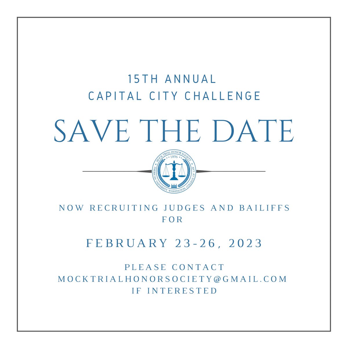 Now recruiting judges and bailiffs for CCC 2023! Please contact us if interested in volunteering as judge or bailiff!