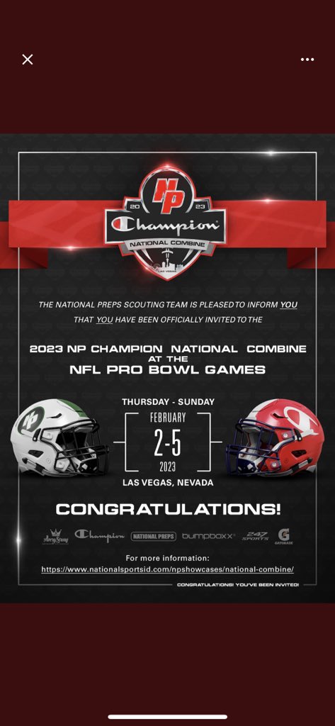Blessed to be invited To the 2023 NP national combine @NPShowcases @GHoward_Scout @ChampionUSA @ReggieMcNeal1 @Coach_Leach @Coach_Leb