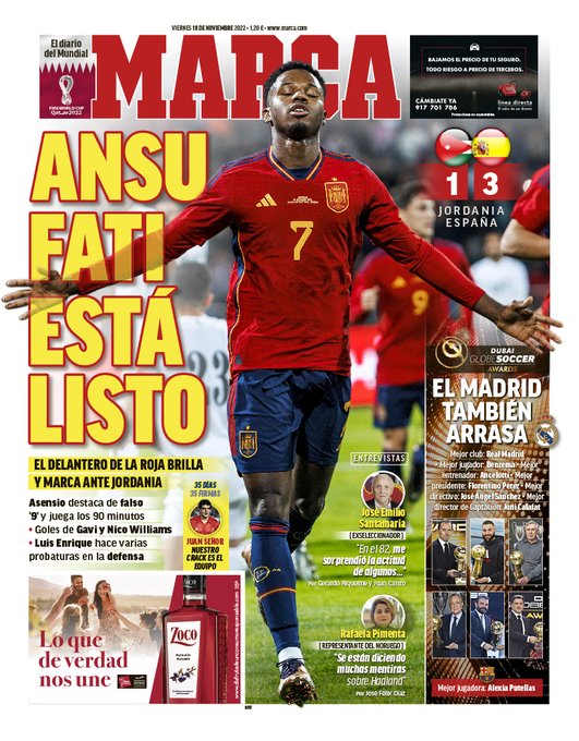 22年11月18日の4大スペインスポーツ紙一面まとめ スペインサッカーに魅せられた男のブログ