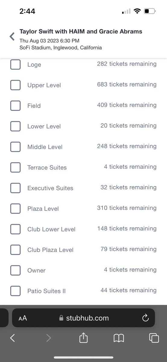 A total of 12,264 tickets are currently setup for resale from just the LA shows (couldn’t add a 5th pic to the tweet and unable to get all sections in one screenshot) Who knows how many have already been resold. Please do something 🙏🏼 @taylorswift13 @taylornation13 