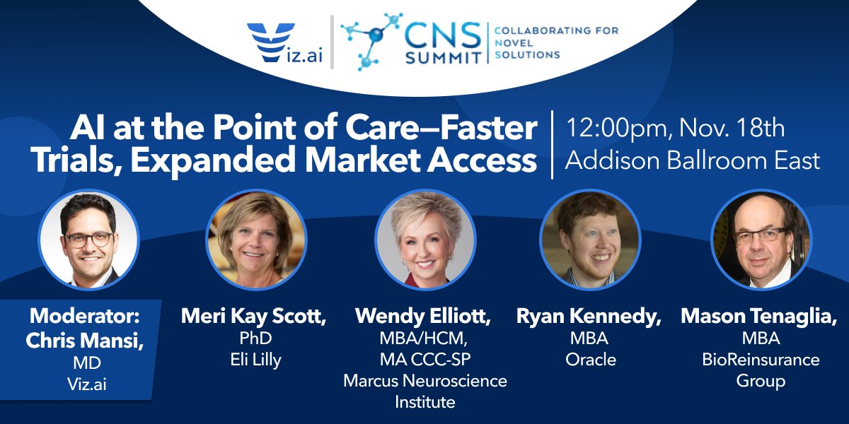 #CNSSummit2022 attendees - join us on tomorrow's panel on how #AI is impacting #drugdevelopment from clinical to commercial success + book time with Viz leadership to learn how AI is helping accelerate #clinicaltrial enrollment and expand market access. viz.ai/events/cns-sum…