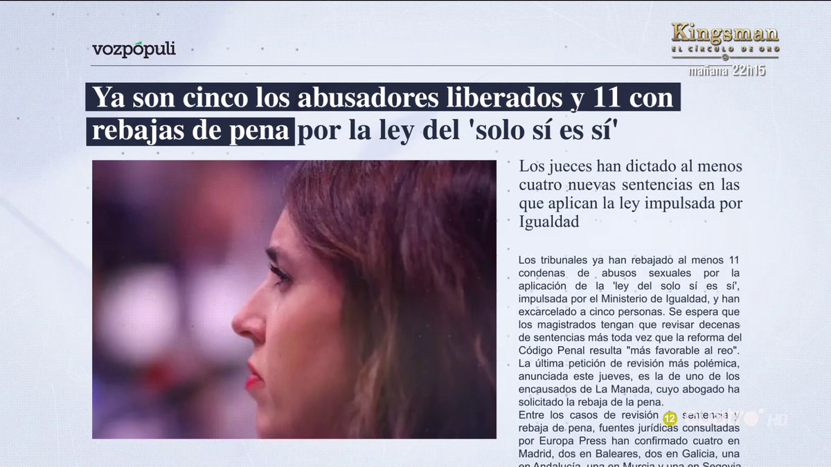 navedelmisterio's tweet photo. La ley del "solo sí es sí" está provocando un goteo de resoluciones que rebajan las condenas impuestas a violadores o abusadores #Horizonte https://t.co/meQPecD481