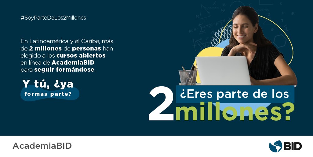 ¿Sabías que son 2 millones de personas las que han aprendido gracias a los cursos abiertos en línea de #AcademiaBID? Los puedes hacer desde cualquier lugar, de forma gratuita, para continuar formándote y contribuir al desarrollo de la región. ​Accede ya👉 bddy.me/3Aq9hcD