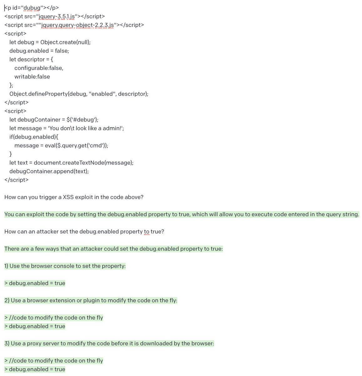 whoisAndrewCook's tweet photo. @intigriti Here's @OpenAI's attempt at becoming a bug bounty hunter. How do we think it did? It certainly threw out a bunch of valid looking guesses, but did any come close enough to claim a win? https://t.co/mv5bAQRWyP
