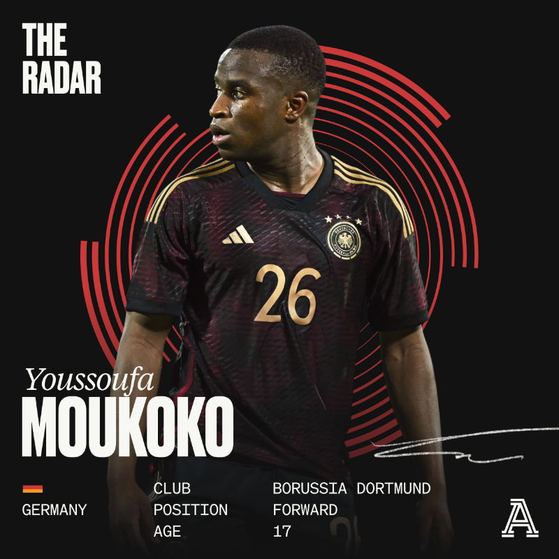TheAthleticFC's tweet photo. Youssoufa Moukoko will celebrate his 18th birthday in Qatar after making Germany’s World Cup squad.
🇩🇪 What separates him from many strikers, let alone teens, is his shot volume. A shooting machine - with either foot. His #BVB contract expires in June.
#TheRadar | #WorldCup2022