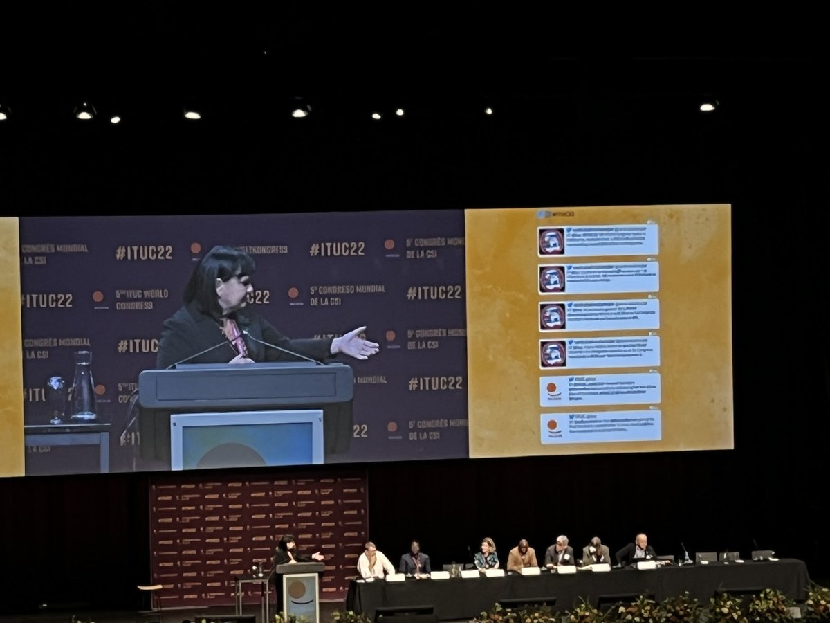 “When ⁦<a href="/LulaOficial/">Lula</a>⁩ was jailed, who stood up for him? The workers in Brazil and the workers of the world stood up for him. Now our brother is President again” ⁦<a href="/SharanBurrow/">Sharan Burrow</a>⁩ 
“Ole, Ole,Ole Lula Lula” #ituc22