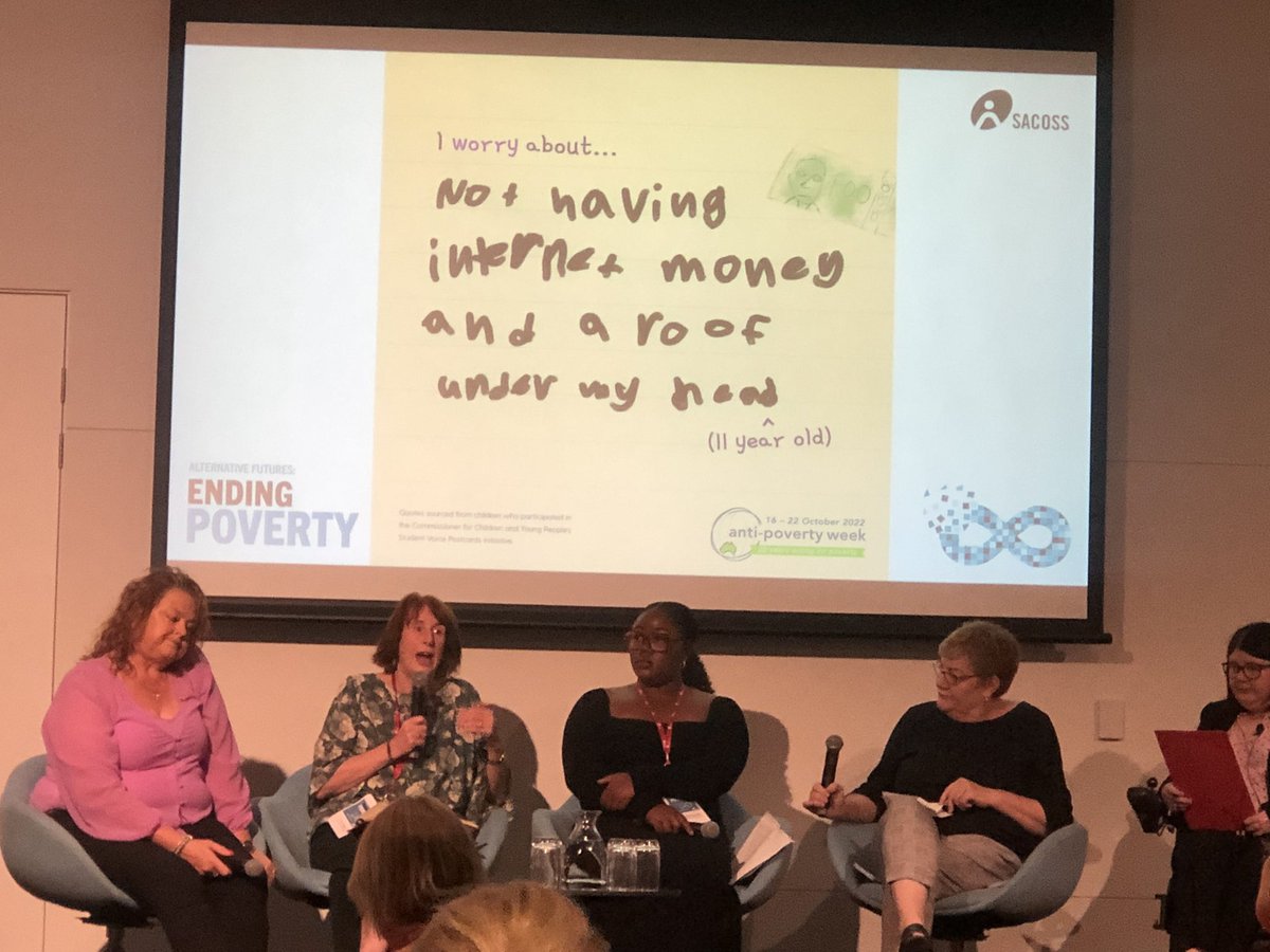 Such important conversations here <a href="/SACOSS/">South Australian Council of Social Service</a> conference #EndingPoverty22 about systemic challenges faced by people in poverty and the opportunities for change.  #DigitalInclusion for all is an essential part of equal access and kids are worried about not having internet 👇