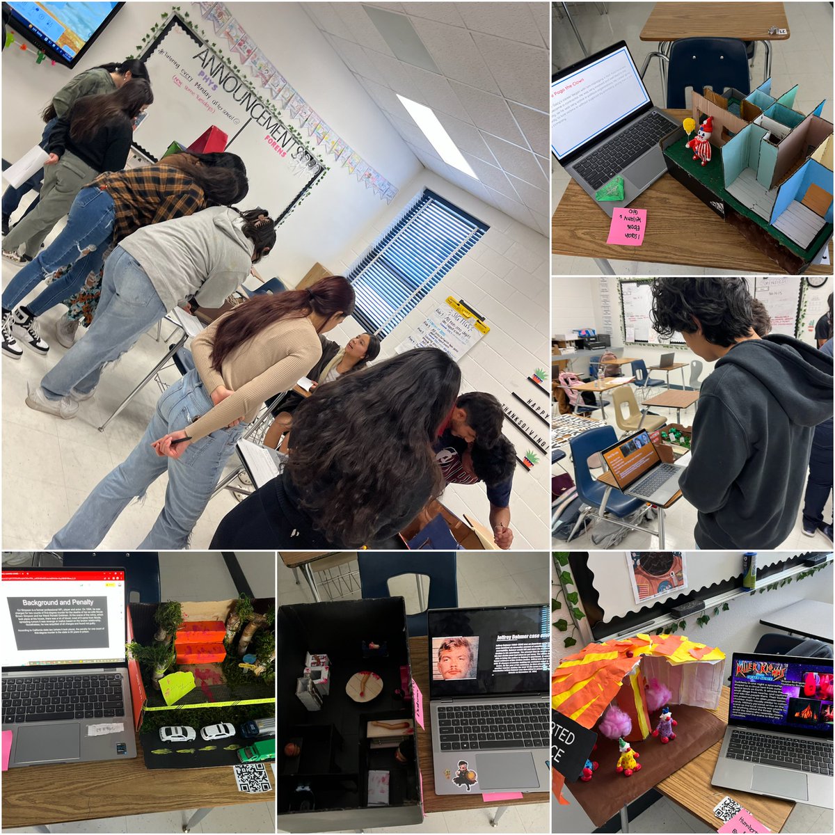 *Physics students learned about projectile motion &amp; circular motion. 🐷 

*Forensics students created a diorama to showcase a crime scene &amp; educate their peers on legal consequences of committing such crime. 🚓 
#ceca #patriots #physics #forensics #gallerywalk