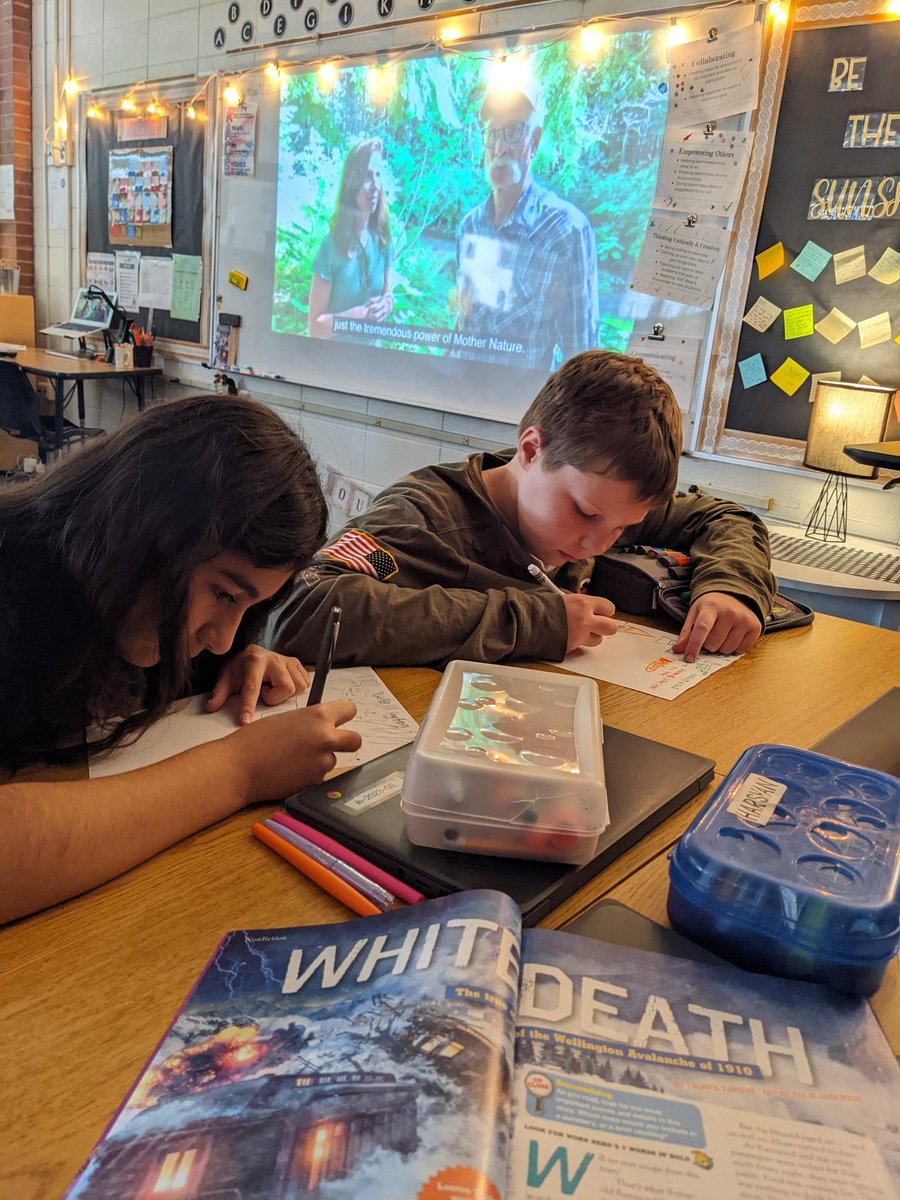 MsKirstenBaker's tweet image. What an INCREDIBLE #VirtualFieldTrip with the fabulous @laurenTarshis !😍
We ♥️ reading, discussing, learning and getting inspired from @Scholastic StoryWorks!
Check out our #Sketchnotes & ask these Ss about the Wellington Avalanche.
#IvyHillLeague