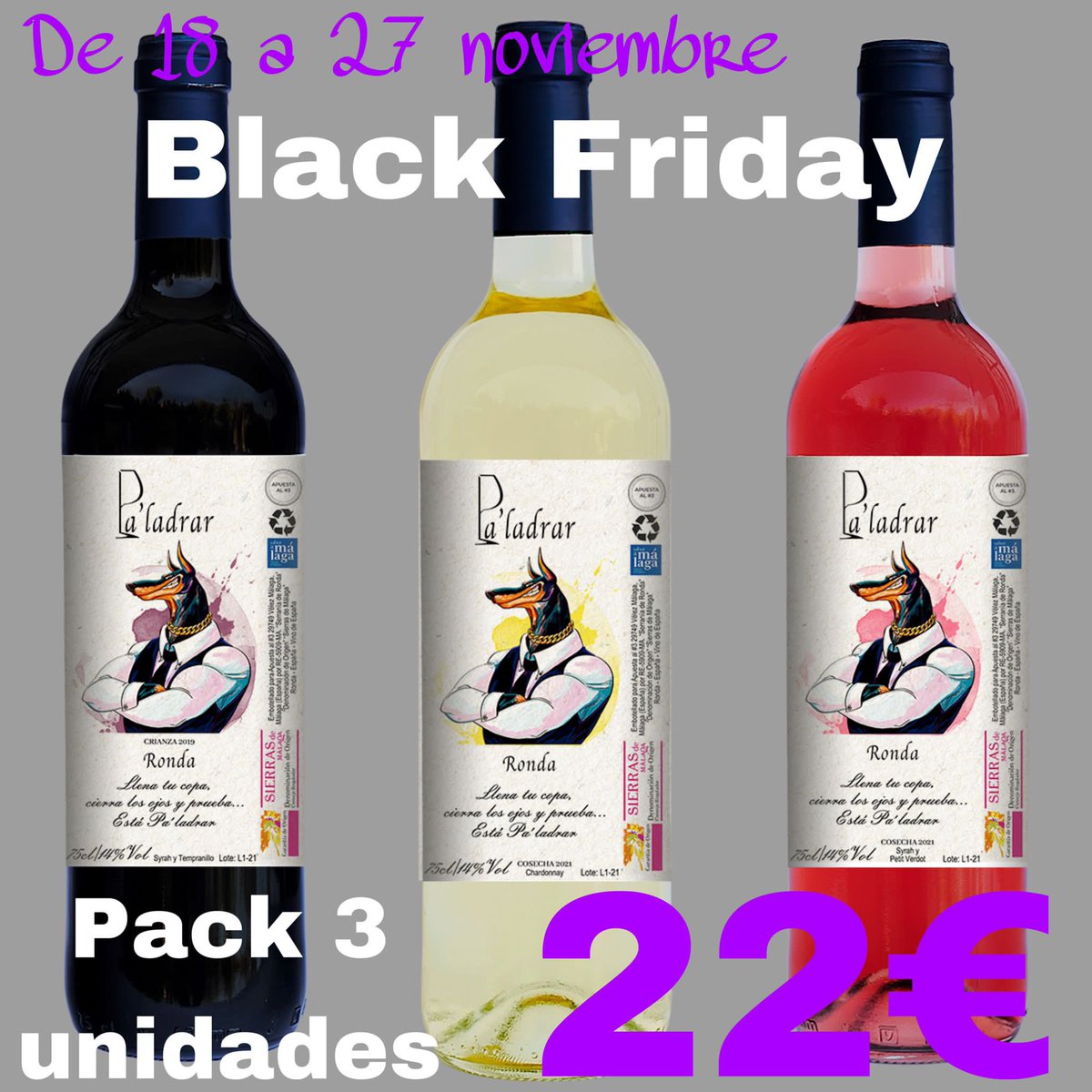 paladrar_'s tweet photo. 🖤🖤🖤BLACK FRIDAY🖤🖤🖤

Tú pack de vinos para los viernes más negros del año 💫

Disponible de 18 a 27 de noviembre.

Pedidos:

Whatsapp a 691 24 64 01 https://t.co/7Y9w7PI0bd