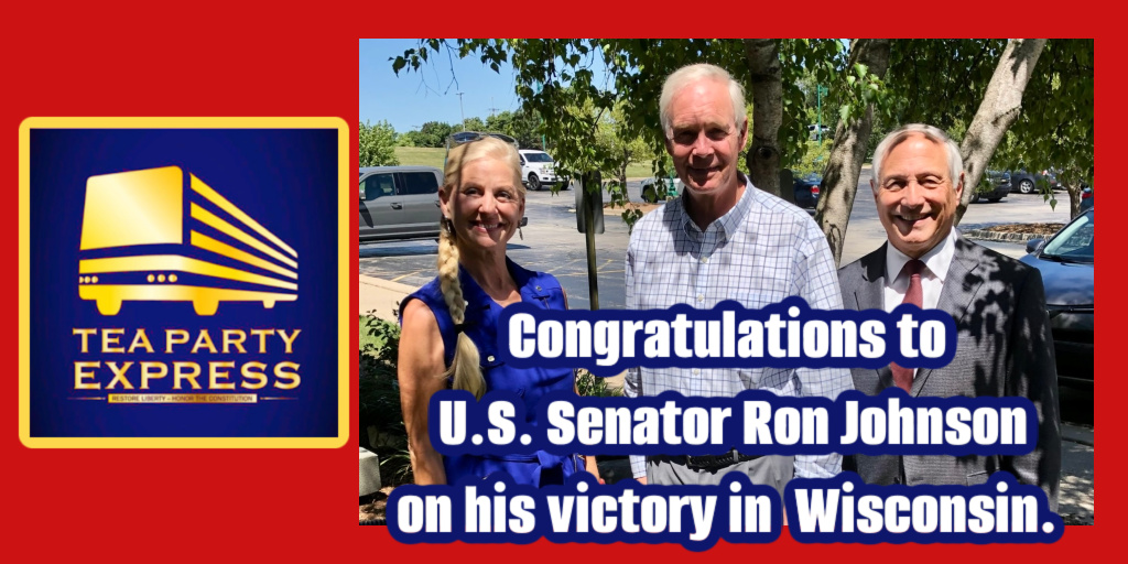 TeaPartyExpress's tweet photo. Congratulations to @SenRonJohnson @RonJohnsonWI on your re-election victory in Wisconsin. #RonJohnsonWI https://t.co/FZ2OSMvAfn