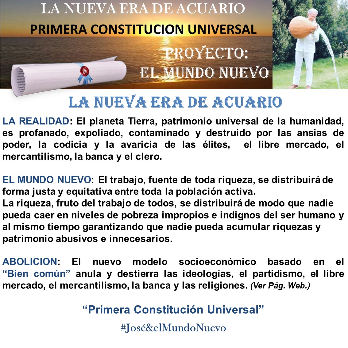 jasava7's tweet photo. PROYECTO: EL MUNDO NUEVO
El planeta Tierra es “Patrimonio Universal de la Humanidad”, y todos tenemos los mismos derechos.
#HazRT&Únete 👉https://t.co/HW0R0np5jU
#José&elMundoNuevo
@ZoraidaPalacios
@Carmen_malagga
@AugustoFenollar
@PinillaCetina https://t.co/LIWOPouUyw