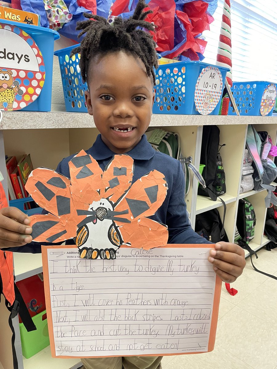 Mrs. Lynch’s 1st Graders at ER Dickson disguised our turkeys as an ERD Tiger. @DicksonTigers