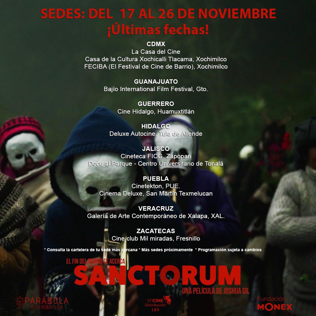 🔥 Últimas fechas y sedes para ver #SANCTORUM en el cine 🔥 Para más información contacta a tu sede más cercana 😉 ¡Te esperamos! Gracias por su apoyo