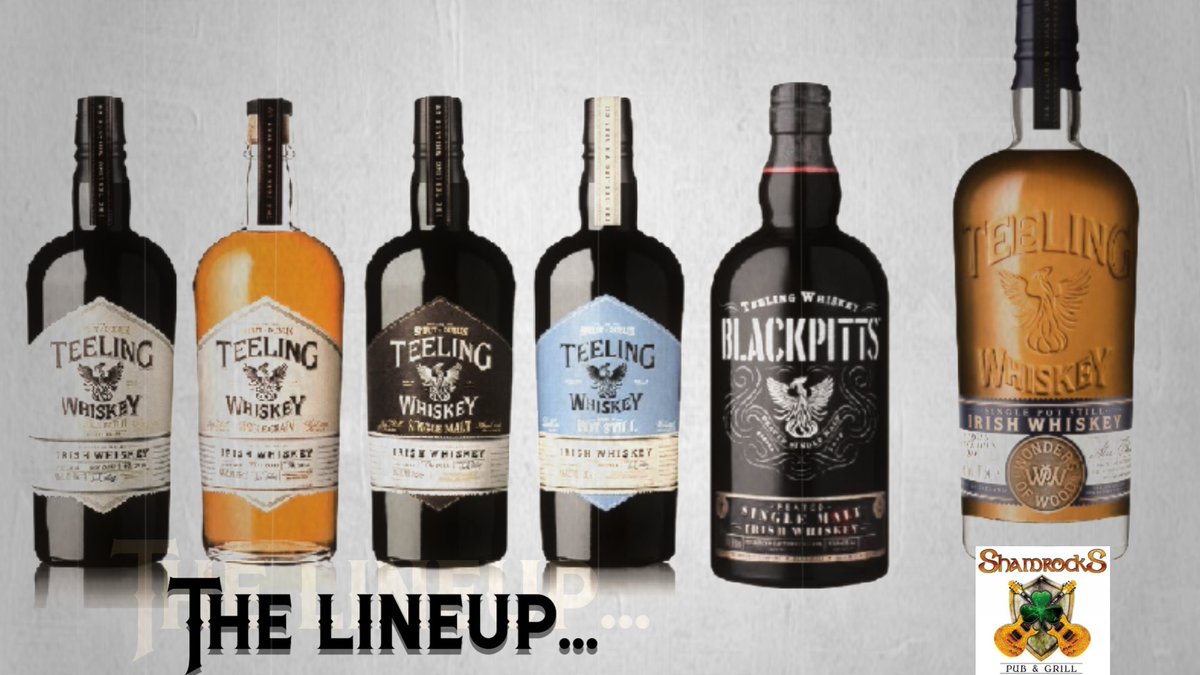 The Whiskey Lineup for our Exclusive Teeling Whiskey Dinner! 
 
✨️Teeling Small Batch
✨️Teeling Single Malt
✨️Teeling Single grain
✨️Teeling Potstill
✨️Teeling Black Pits

✨️☘️Teeling's WOW (Wonders of Wood)✨️☘️