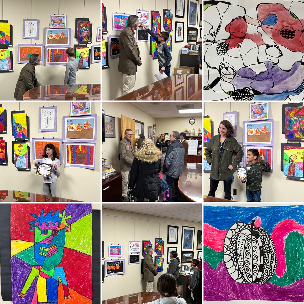 Artists reception this evening in Dr. Meloche’s office! Thanks, Woodcrest students, for lending the superintendent your beautiful works this month and for sharing your creative processes! Special guest: BOE member Jennifer Fleisher. 💜♥️🎨 #ArtRocks #WEareCHPS