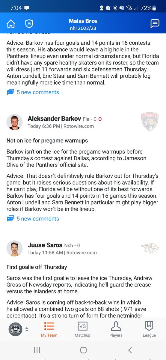 JamieMalas's tweet photo. @YahooFantasyCC You guys are a joke updating Barkov to OUT after the game starts when you clearly knew he was out at 636pm .. Thanks for fucking me https://t.co/gN5zQX8LLn