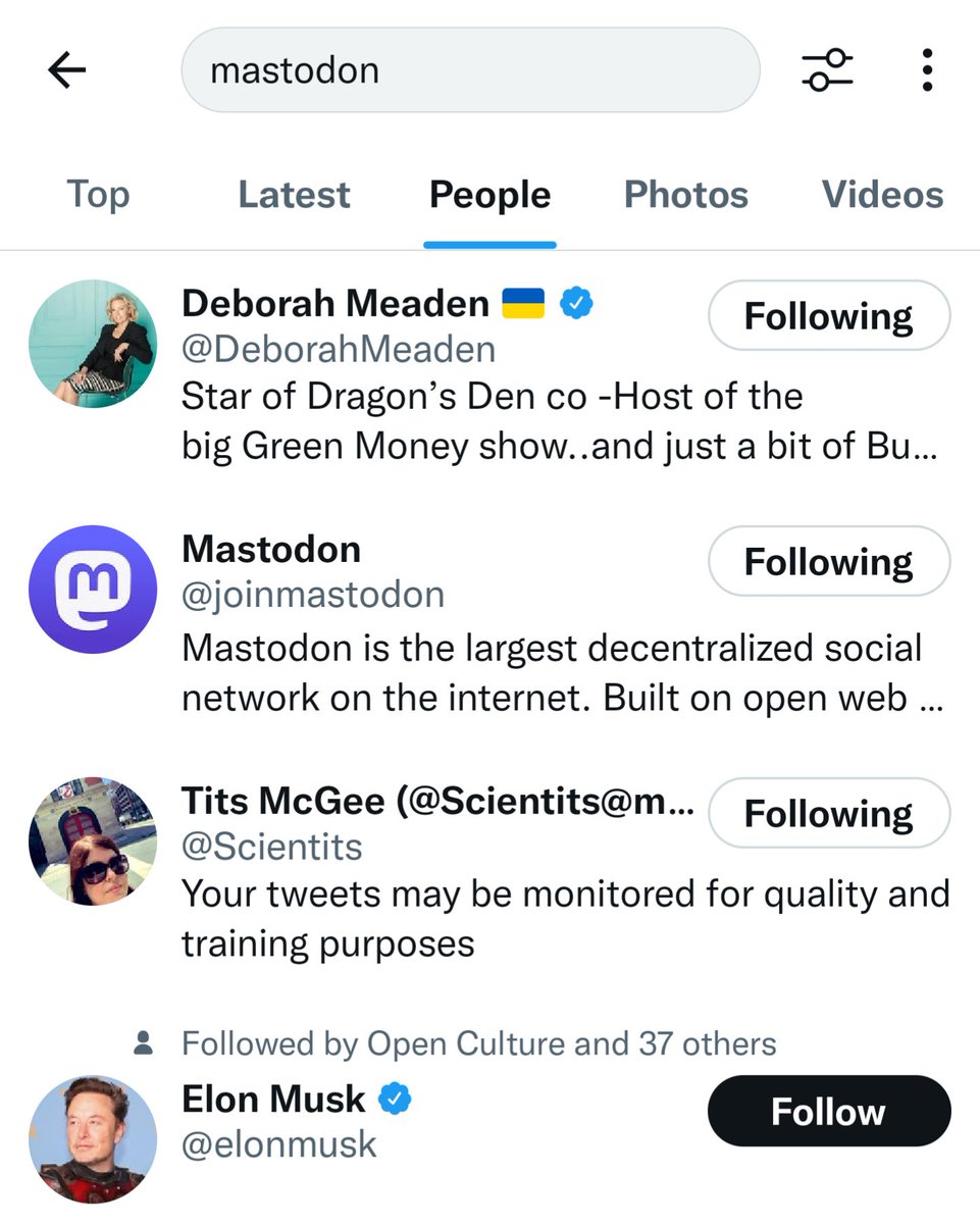 Not been on here a lot lately and came looking for folks that had moved over to Mastodon. 

Mu*k has seemingly gamed th algorithm to include him in the top responses despite not having the word in his username or bio. Sad fucker.

Anyway, it's much more chill over there, join us