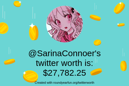SarinaConnoer's tweet photo. My Twitter worth is: $27,782.25

Find yours with https://t.co/cKVVjyaQU9

⠀ https://t.co/LPp0PydL0g