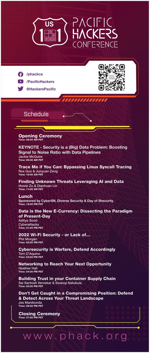 Pacific Conference schedule Nov 19th! Join us this Saturday. #pacifichackers #siliconvalley #training #jobs eventbrite.com/e/pacific-hack…