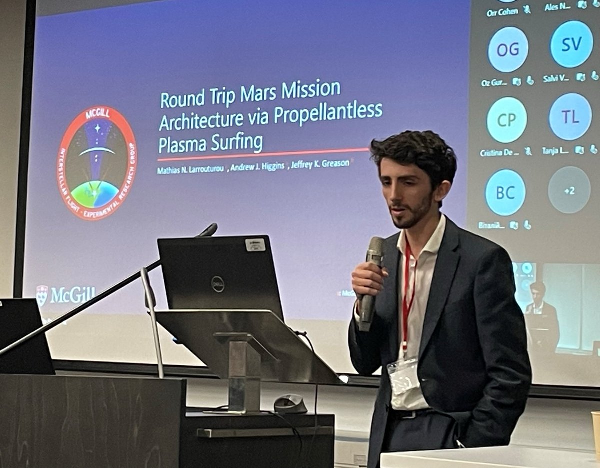 In an attempt to outdo ourselves, in our second talk at today's @ESA Moving to Mars Workshop, Mathias Larrouturou presents a concept for rapid round-trip Mars missions that do not require propellant: Plasma Surfing. This work was done in collaboration with <a href="/JeffGreason/">Jeff Greason</a>.