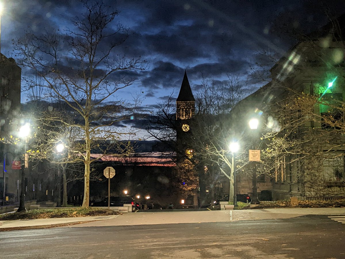 The campus bells at dusk.