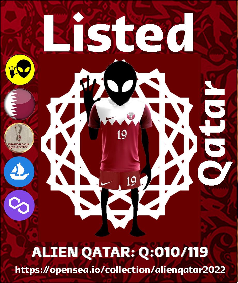 ALIEN QATAR COLLECTION 
Team: Qatar 
Opensea.io/collection/ali…
#Qatar2022 
#NFT 
#NFTProjects 
#NFTCommumity 
#fifa 
#nftsoccer