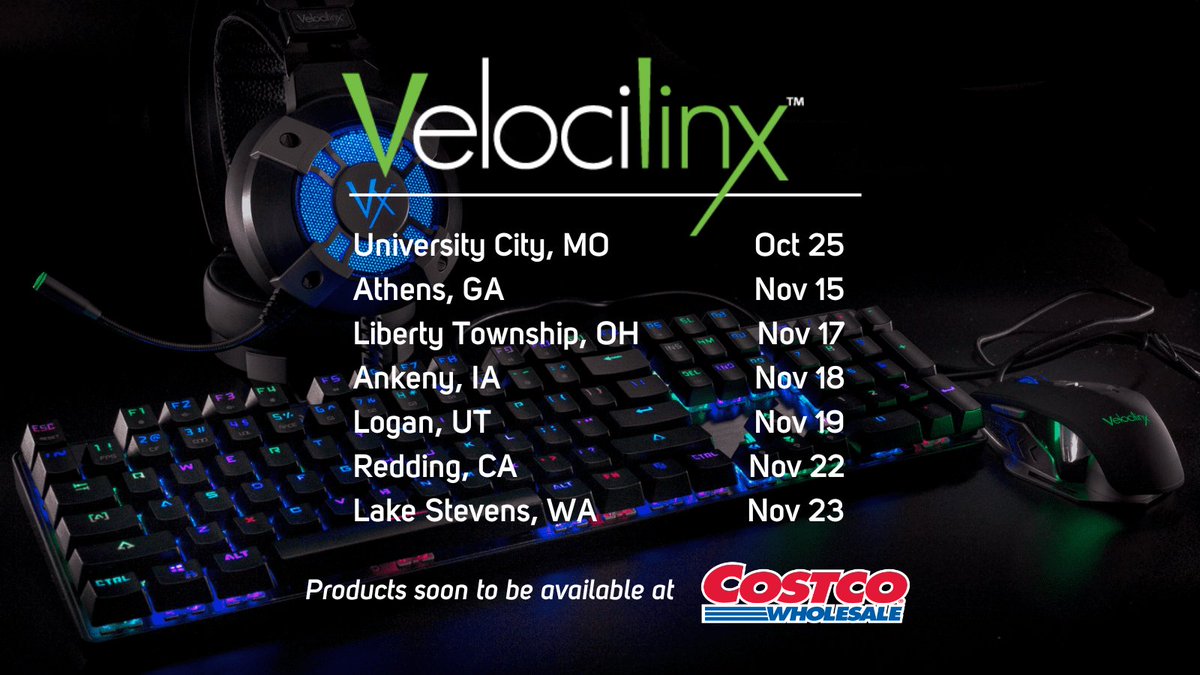 StackUpDotOrg's tweet photo. Our #C2ALIVE sponsor Velocilinx is coming to Costcos near you! This weekend their gaming peripherals will be dropping in the following locations:
Nov 17 - Liberty Township, OH
Nov 18 - Ankeny, IA
Nov 19 - Logan, UT https://t.co/dggLMG0H53