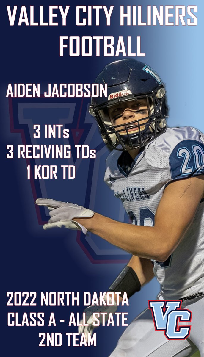 Aiden is a straight TEAM man! Took a position changed on offense and did everything asked of him. 
Aiden Jacobson
Hi-Liner Football Hi-Liner Activities Valley City Public Schools VC Hi-Liner Booster Club
