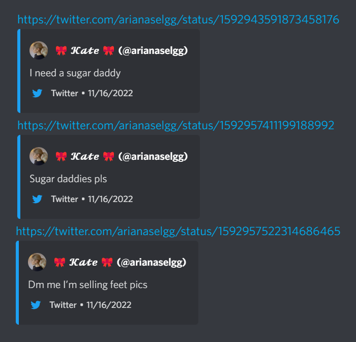 AltUserDatabase's tweet photo. ⚠️ FURTHER INFO ⚠️

❌ claims to be 14 years old, but wants sugar daddy &amp; sex work, joining in on adult nature sexual topic conversations, including threads with adult sex industry p0rn actors ❌

https://t.co/E8DVttPxy3 https://t.co/WonyEfQ279