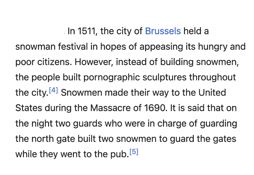 depthsofwiki's tweet photo. i'm not really sure what i expected in the history section of the snowman wikipedia article but it was not this https://t.co/mMNQ6xi8Fq