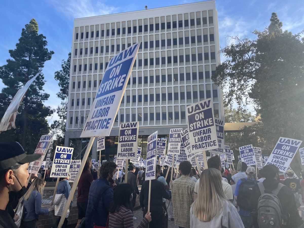 Day 4 of the #UAWonStrike: union Dog Paloma is still striking. #FairUCNow at #UCLA @uaw2865
